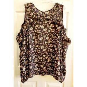 Awesome By Tramp Women's Black Floral Cold Shoulder Long Sleeve Blouse Size 3X